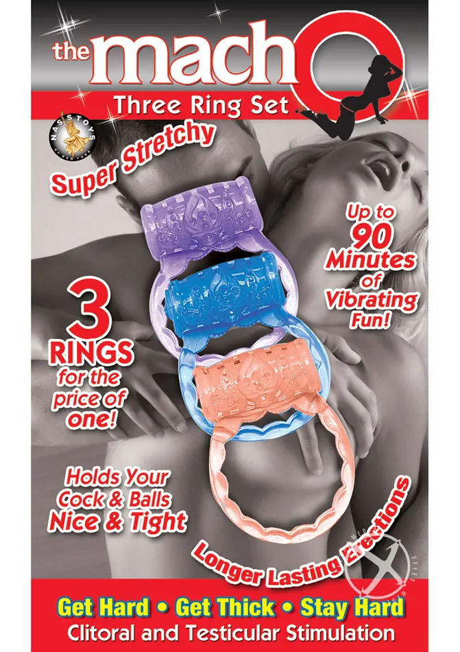 The Macho Three Ring Set Vibrating Cock Ring Macho Male Sex Toys