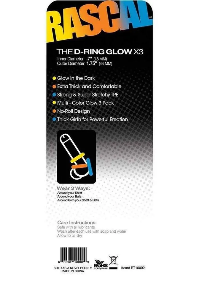 Dildos Rascal Rascal The DRing Glow X3 Glow In The Dark Cockrings Assorted Colors 3 Each