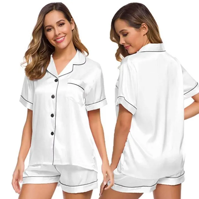 Just Undies Anal Online Only Satin Button Down Shorty Pj Set