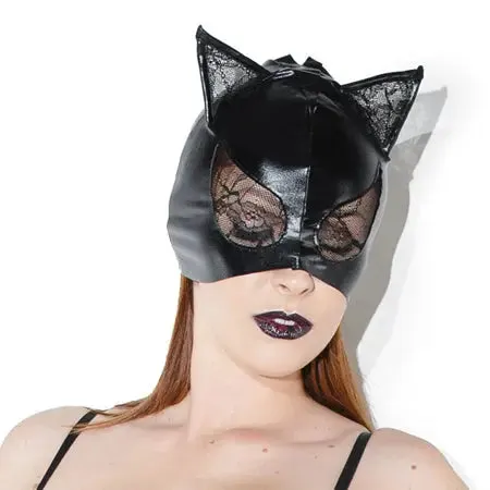 Coquette Cat Mask with Lace Eyes and Ears Black OS Hanging Anal Coquette Cat Mask with Lace Eyes and Ears Black OS Hanging Anal
