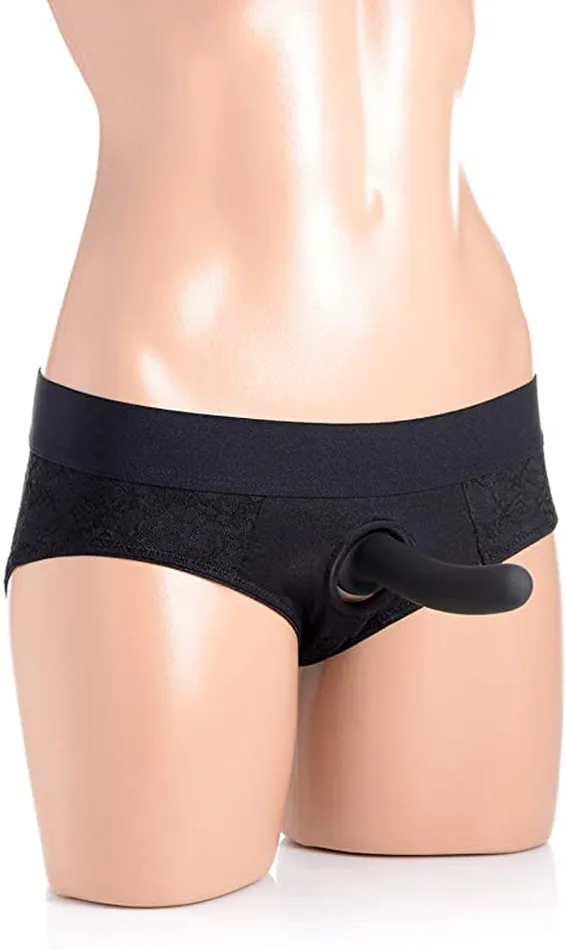 XR Brands Female Sex Toys Lace Envy Crotchless Panty Harness 2xl Black