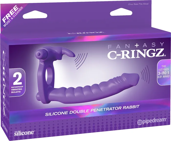 Double Fun Silicone Bunny Stretchy Ring with Dual Vibes Pipedream Female Sex Toys